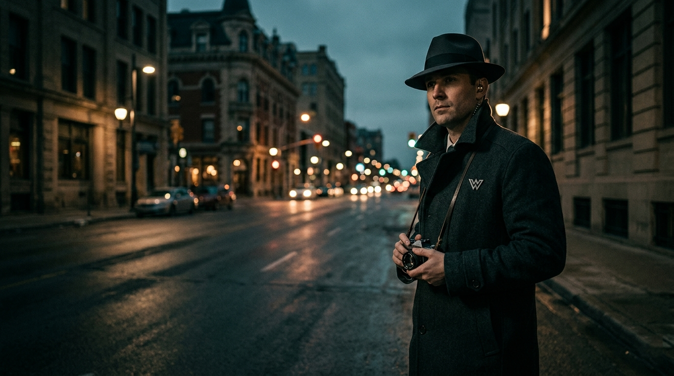 Licensed private investigator in Winnipeg conducting discreet surveillance at night
