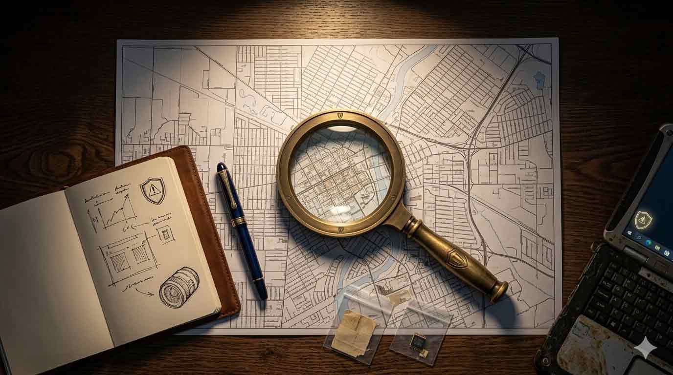 Investigator conducting database research for address search and skip tracing in Winnipeg