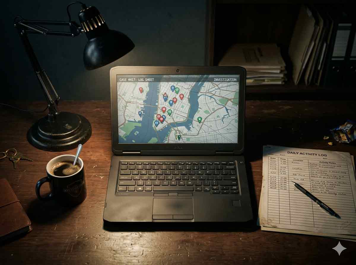 Winnipeg private investigator reviewing surveillance footage on a laptop for a legal case
